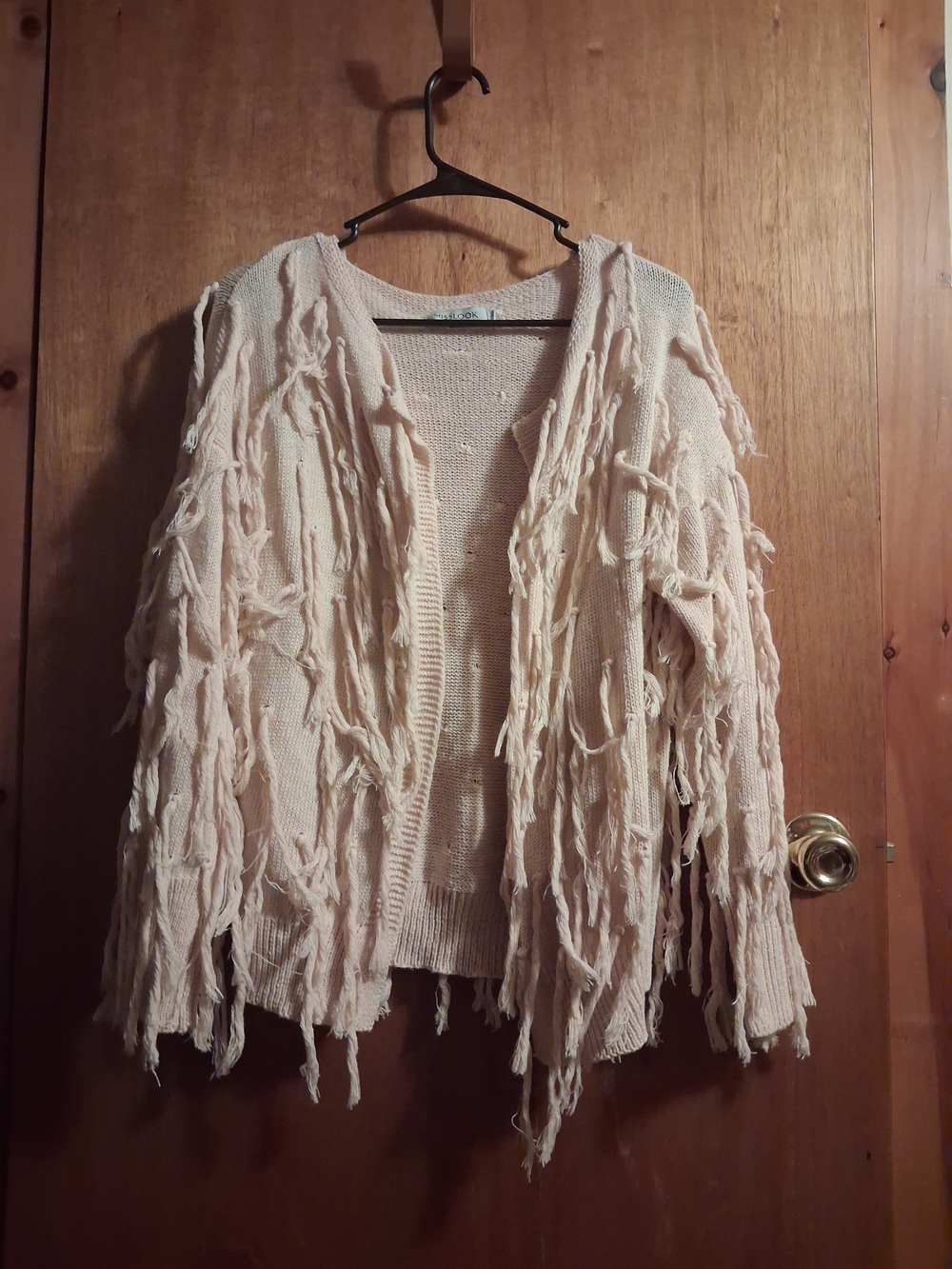 MISSLOOK Light Pink Frayed Fringe Open-Front Cardigan.  NWOT